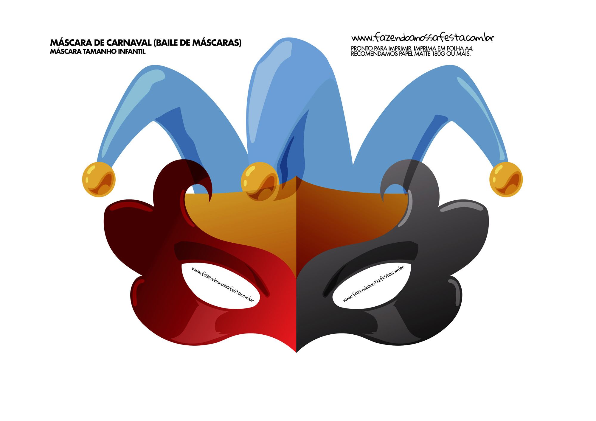 Máscara infantil carnaval neon