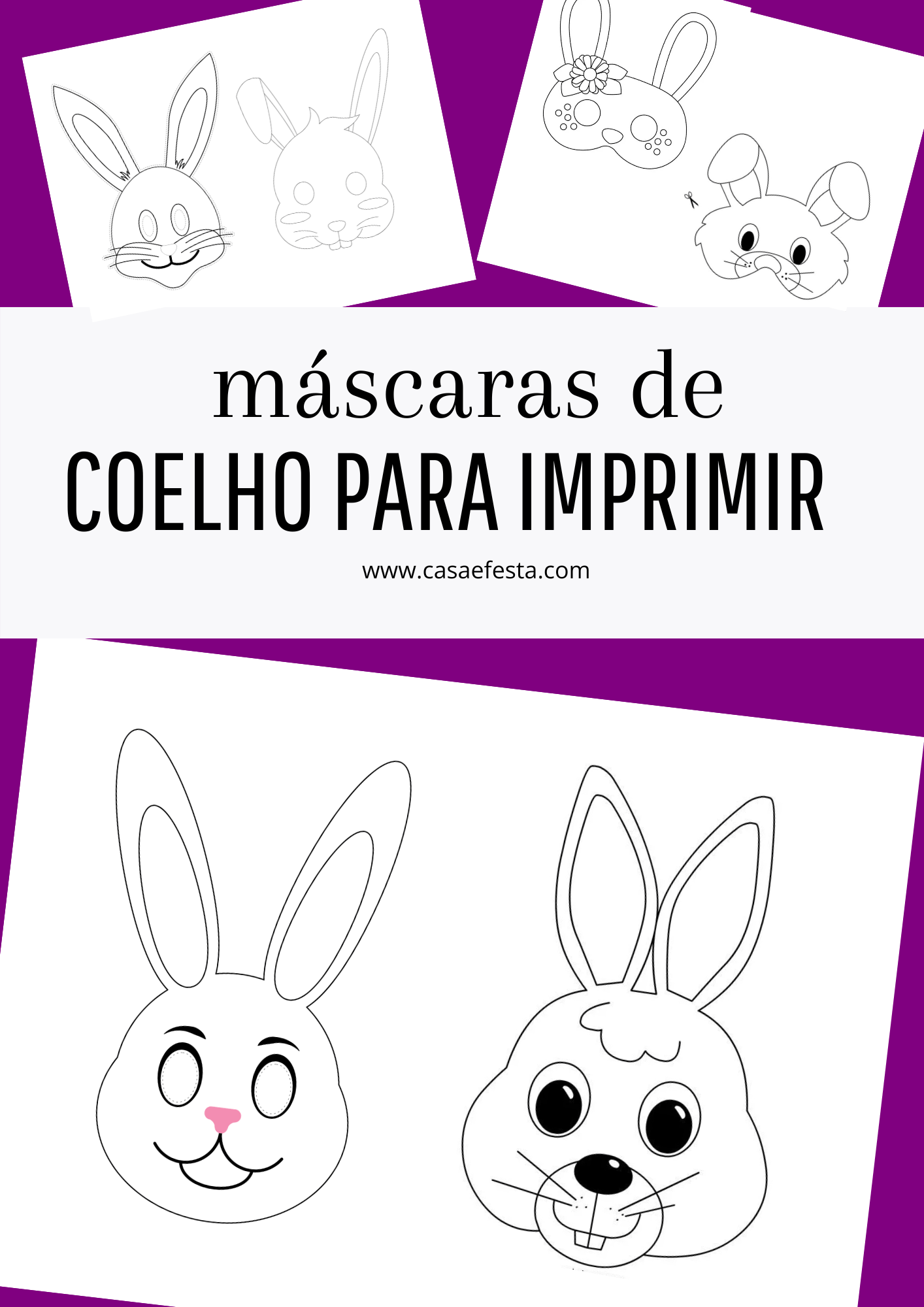 Máscara de coelho com orelhas caídas para imprimir