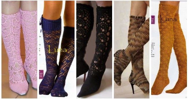 Meia de crochê estilo pantufa com gráfico