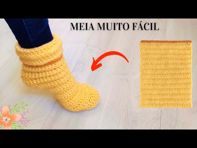 Meia de crochê com ponta invertida (toe-up) e gráfico