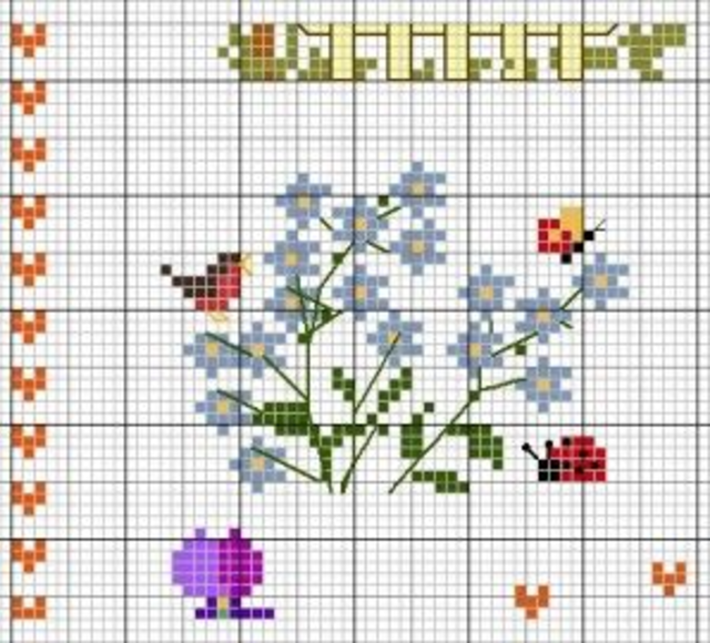 grafico ponto cruz florzinha azul