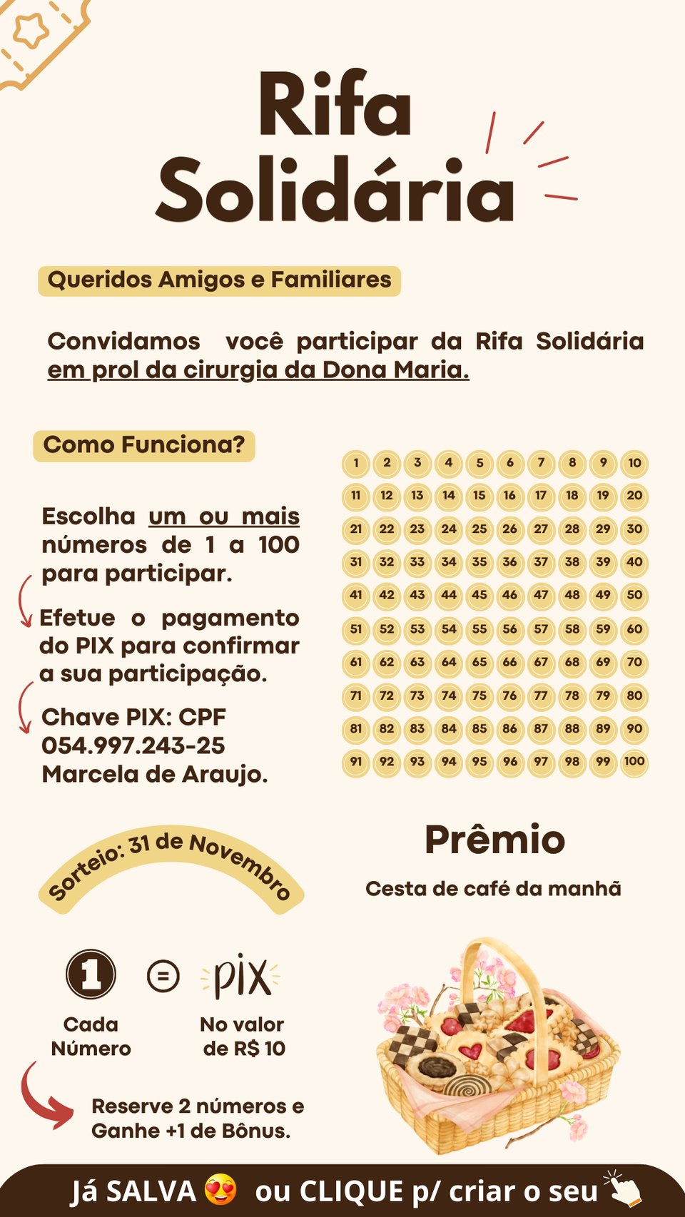 divulgação de rifa beneficente