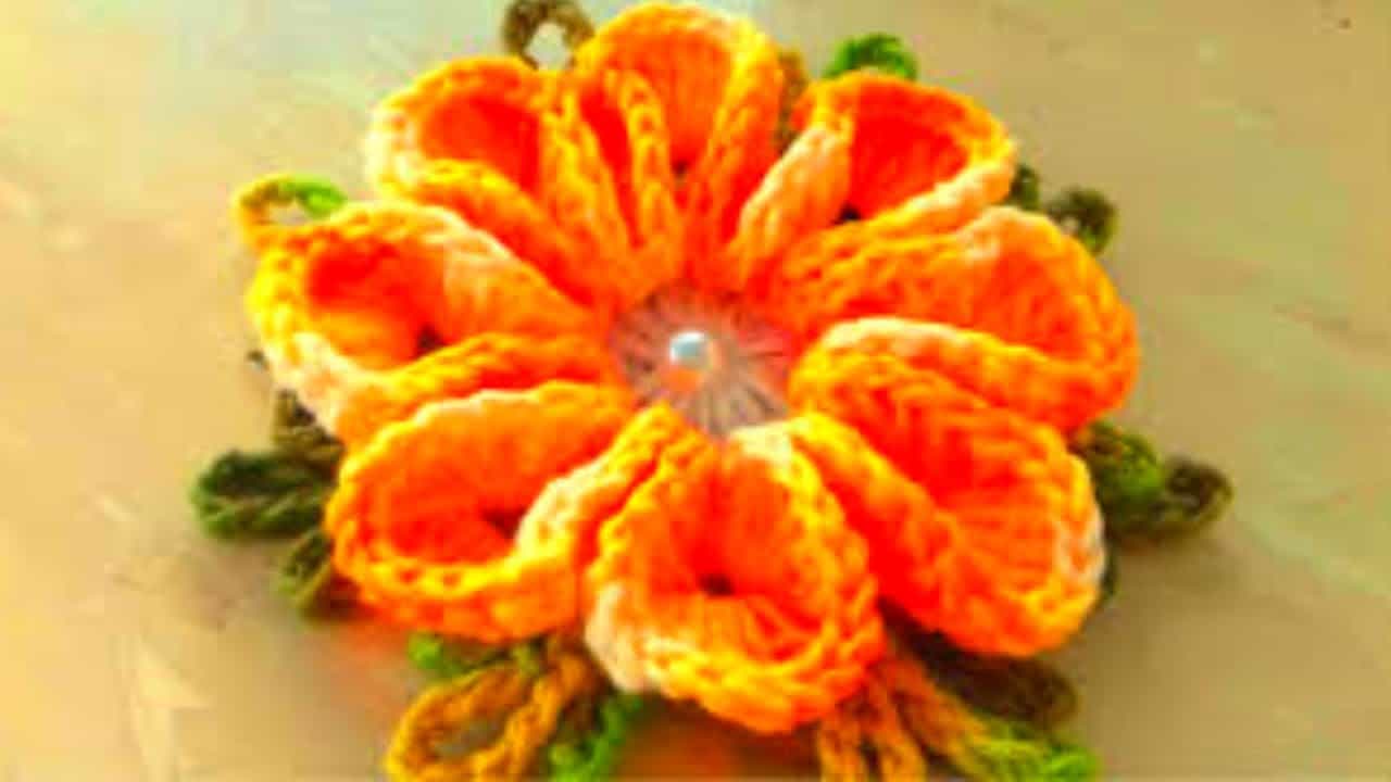 flor de crochê em formato de rosa 3D passo a passo