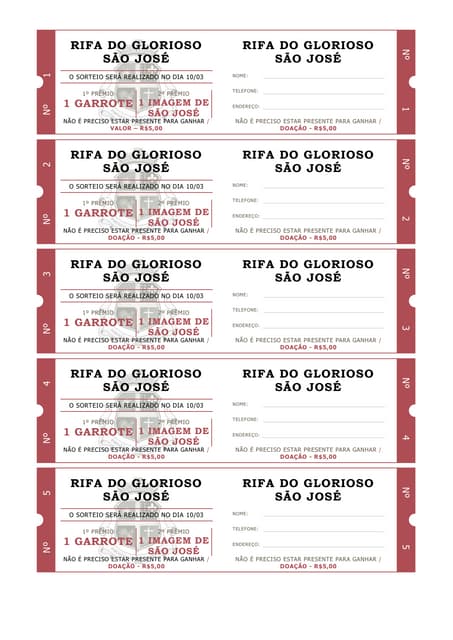 modelo de bilhete de rifa grátis