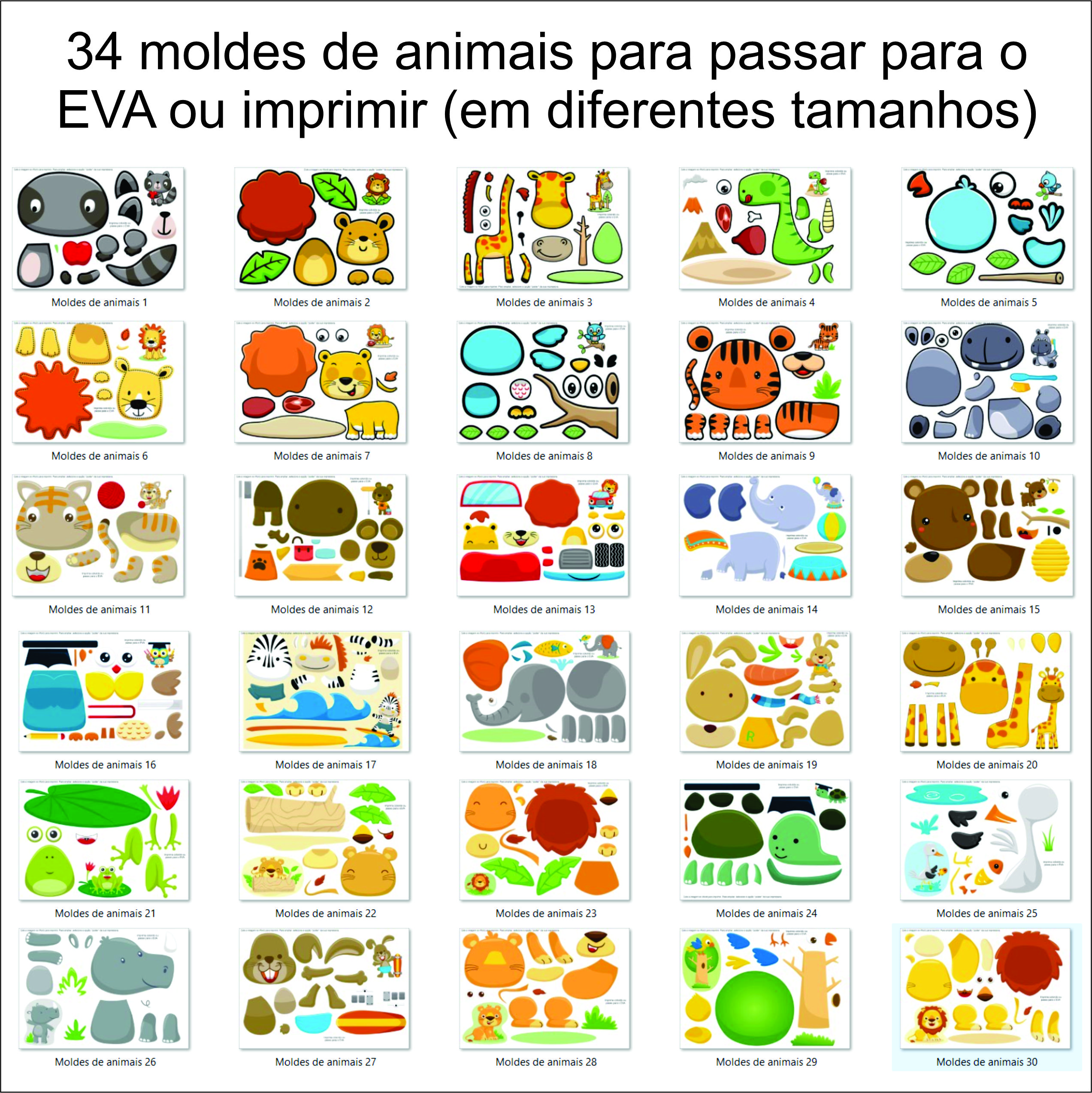 moldes de animais da floresta em eva