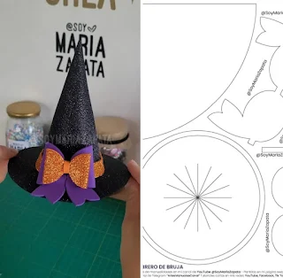 molde chapéu de bruxa em feltro