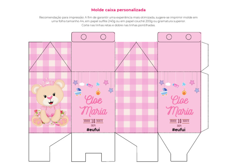 caixa com tampa molde pdf a4