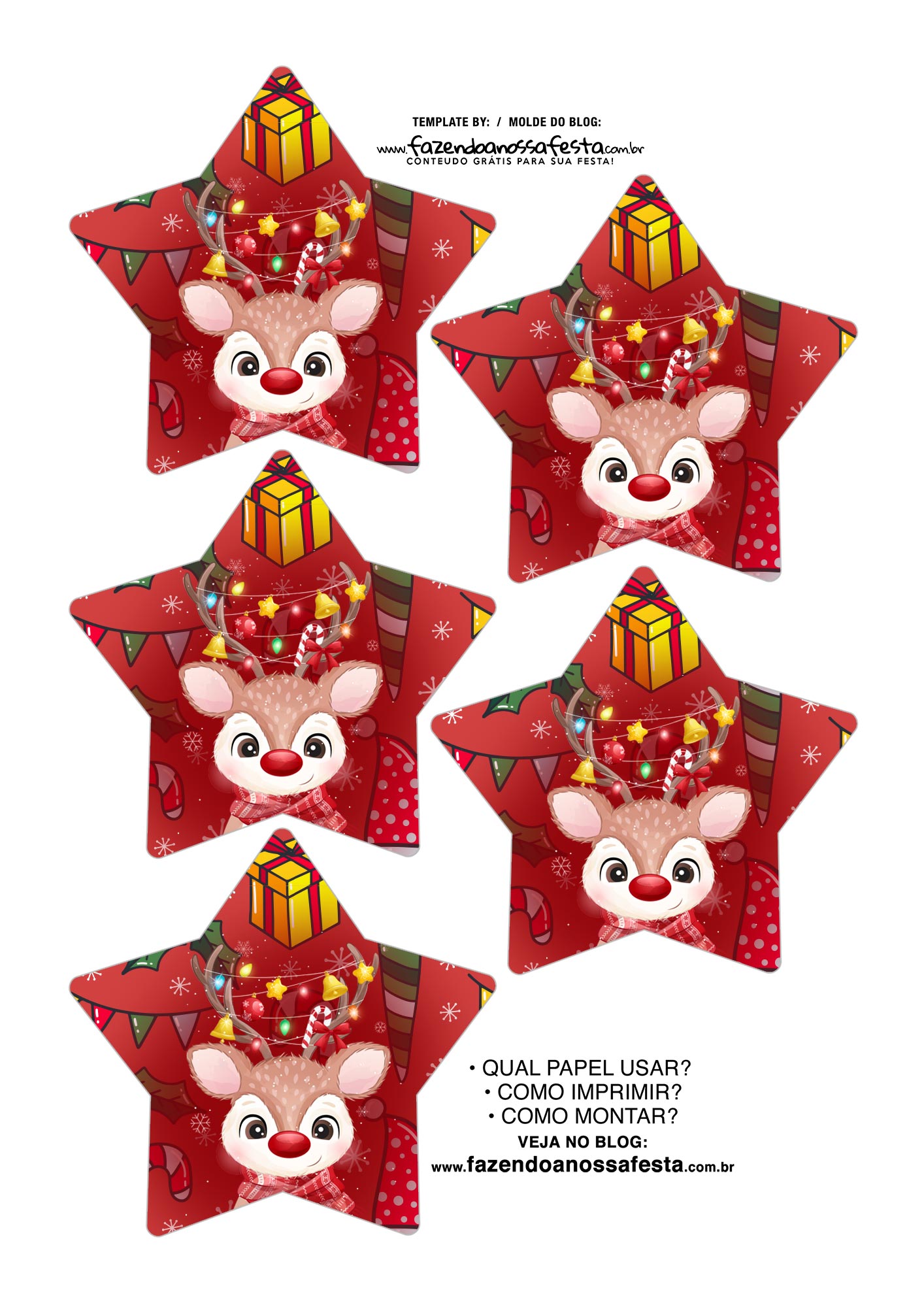 molde de rosto de rena para imprimir