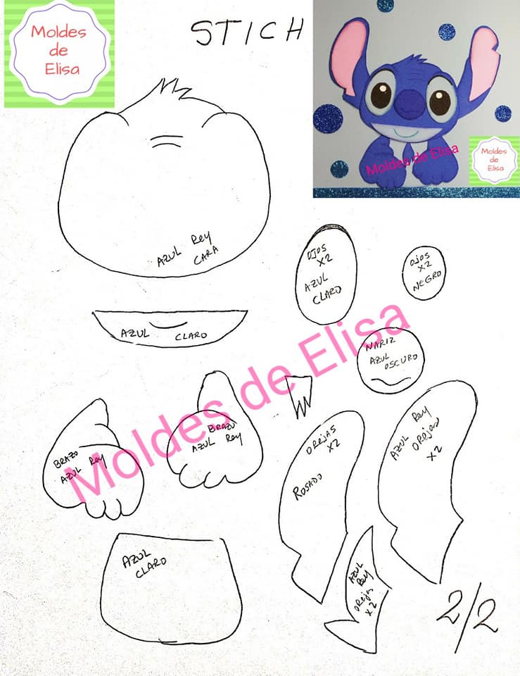 molde stitch eva para imprimir grátis