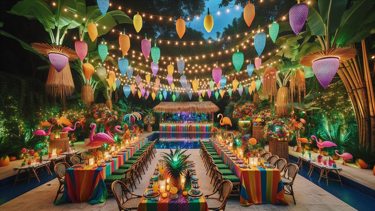 como fazer painel de folhas para festa tropical