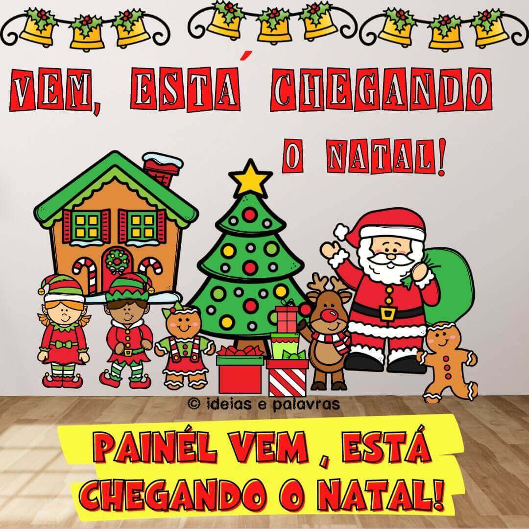 painel de natal com tema de trenó do Papai Noel