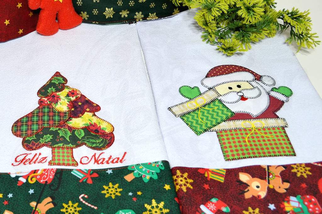 pano de prato natalino com colagem