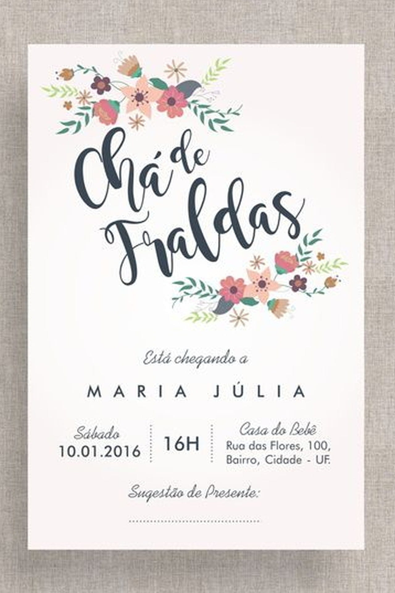 papel para convite de cha de bebe