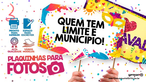 Plaquinhas de carnaval com glitter