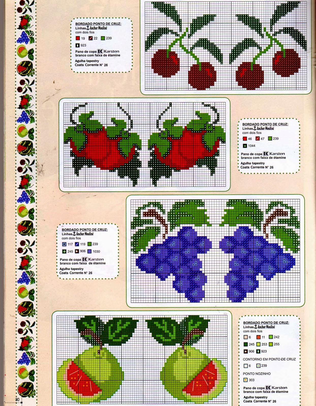 ponto cruz frutas barrado