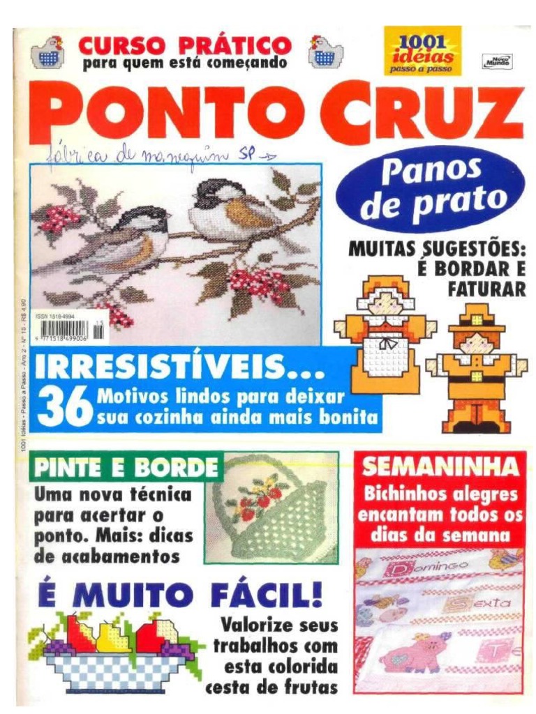ponto cruz para pano de prato vaquinha