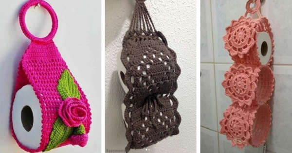 porta papel higiênico de crochê com flores