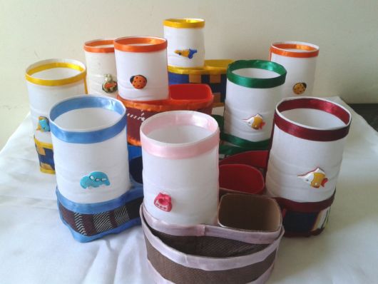 porta treco de garrafa pet com tecido