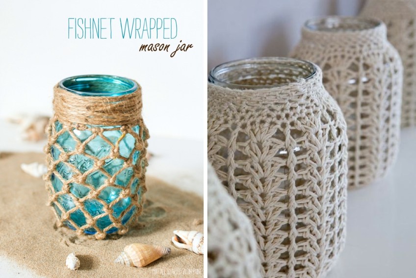 potes de vidro decorados com croche