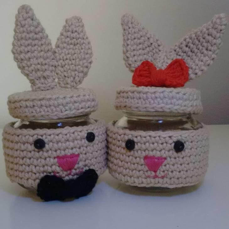 potes de vidro decorados com croche