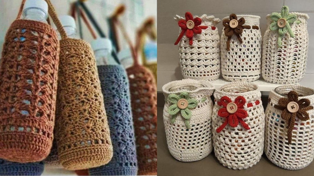 potes de vidro decorados com croche