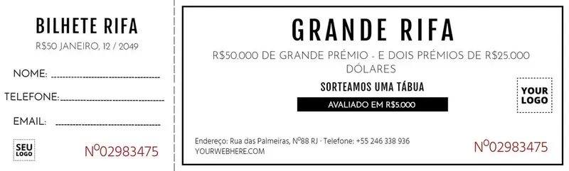 modelo de bilhete de rifa para imprimir
