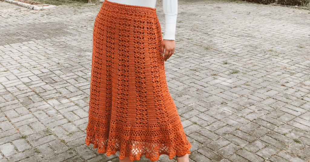 Saia longa de crochê com ponto abacaxi