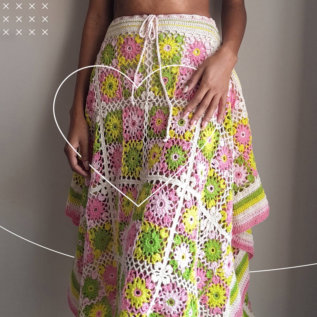 Saia longa de crochê em tom cru