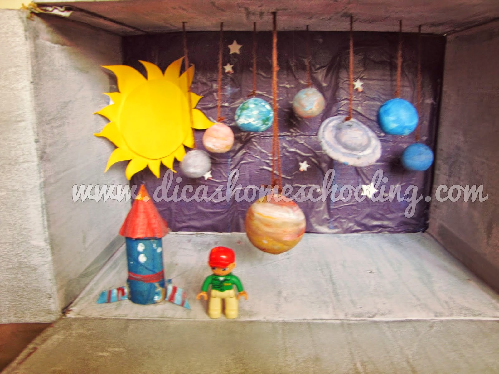 maquete sistema solar com materiais reciclados