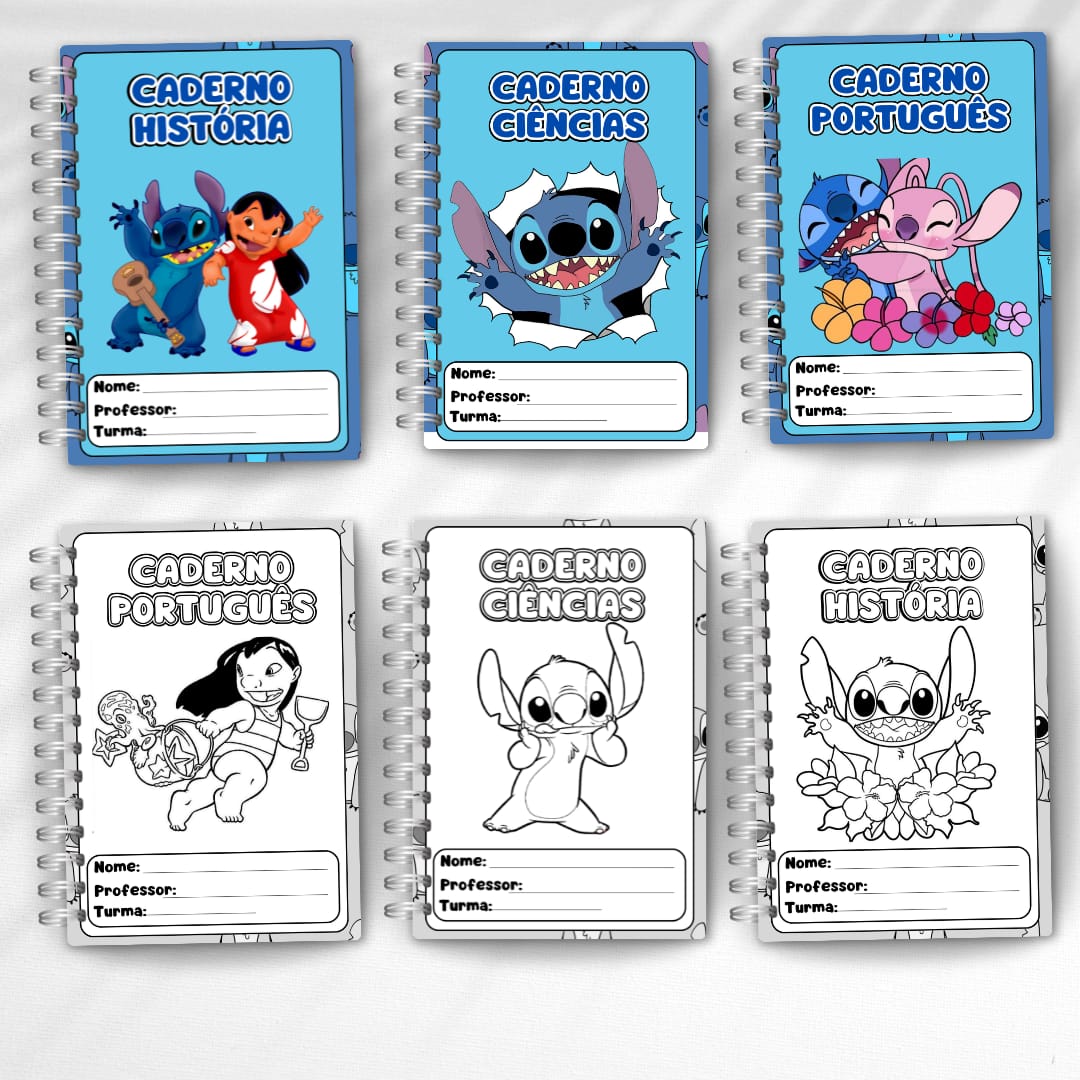 caderno Stitch com adesivos