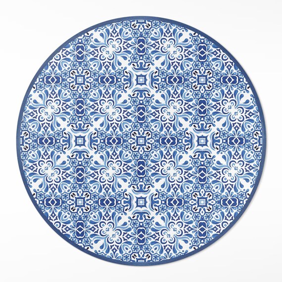 ideias de decoração com tapete azul redondo