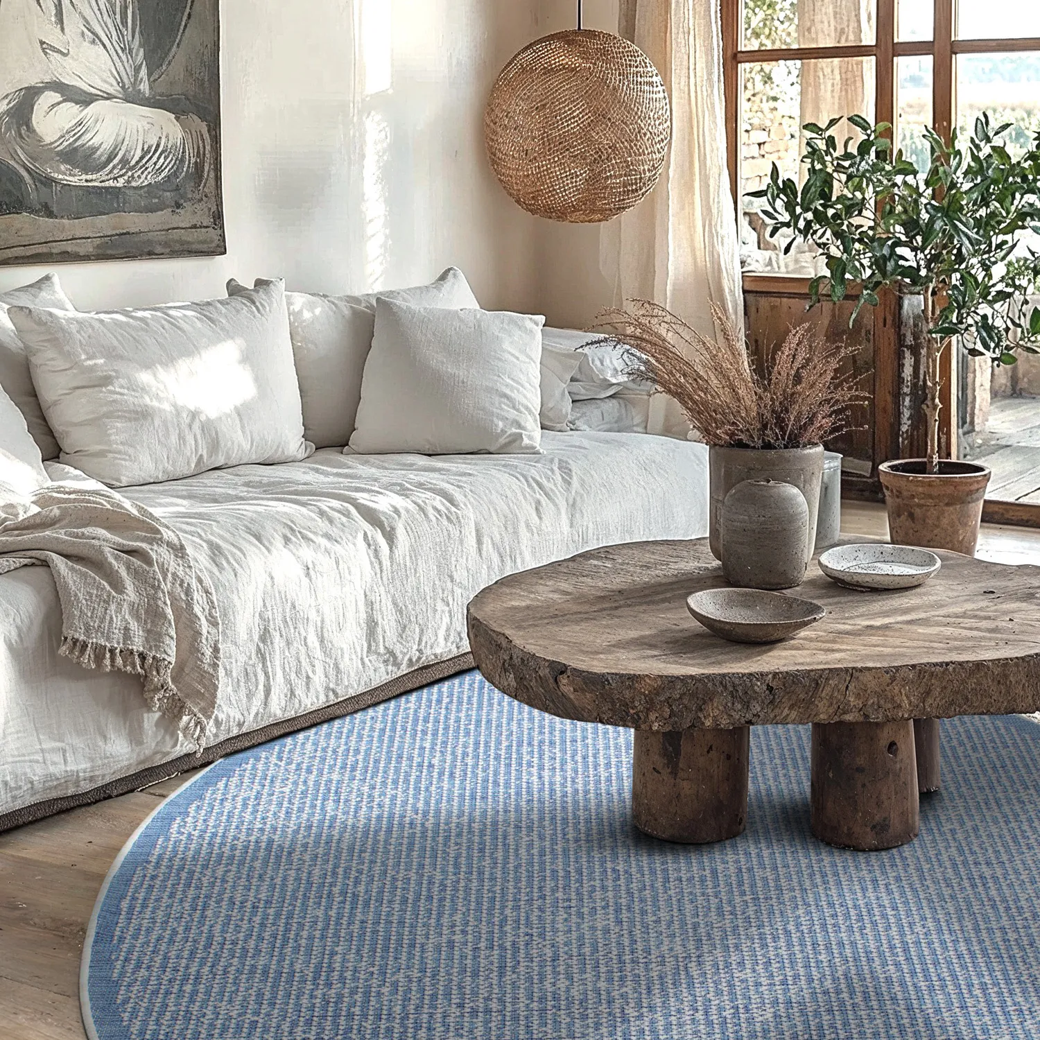 tapete azul redondo infantil com estrelas antiderrapante