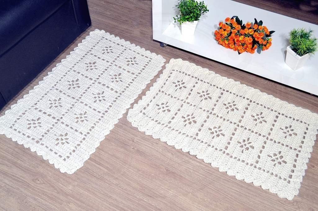 Inspirações de tapetes de crochê com squares