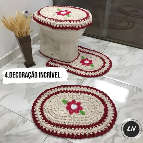ideias criativas tapete croche flores banheiro