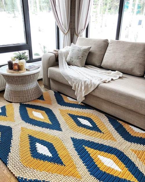 tapete de croche azul marinho para banheiro