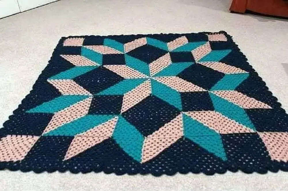 ideias de tapetes de croche azul para decorar