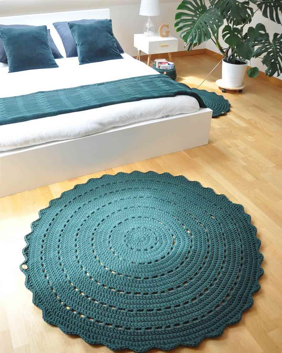 preço tapete de croche azul artesanal