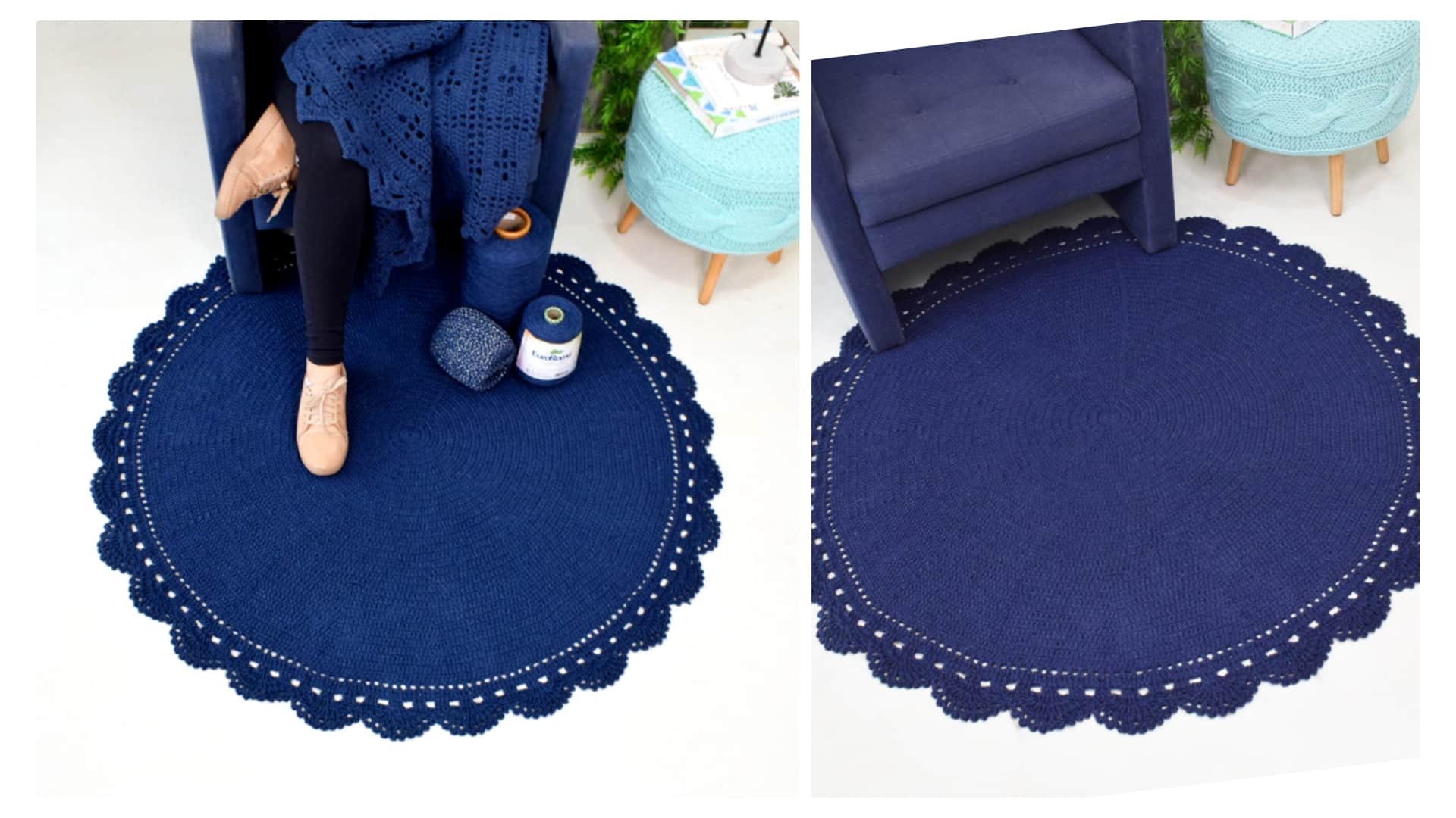 ideias de tapetes de croche azul para decorar