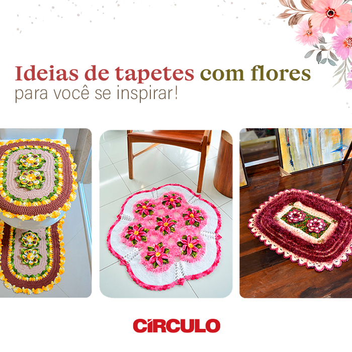 tapetes de croche com flores oval