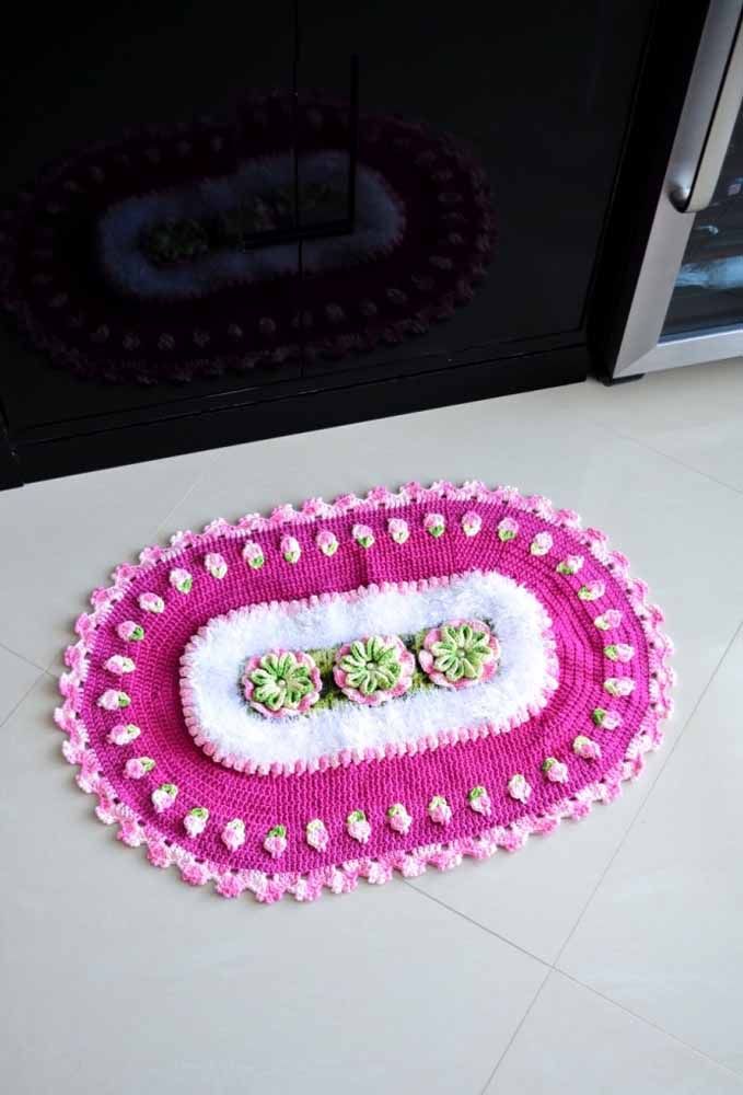 preço médio tapete croche oval flores feito a mão