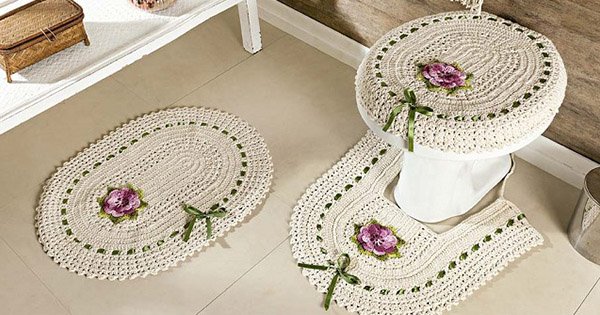 tapetes de croche com graficos para banheiro