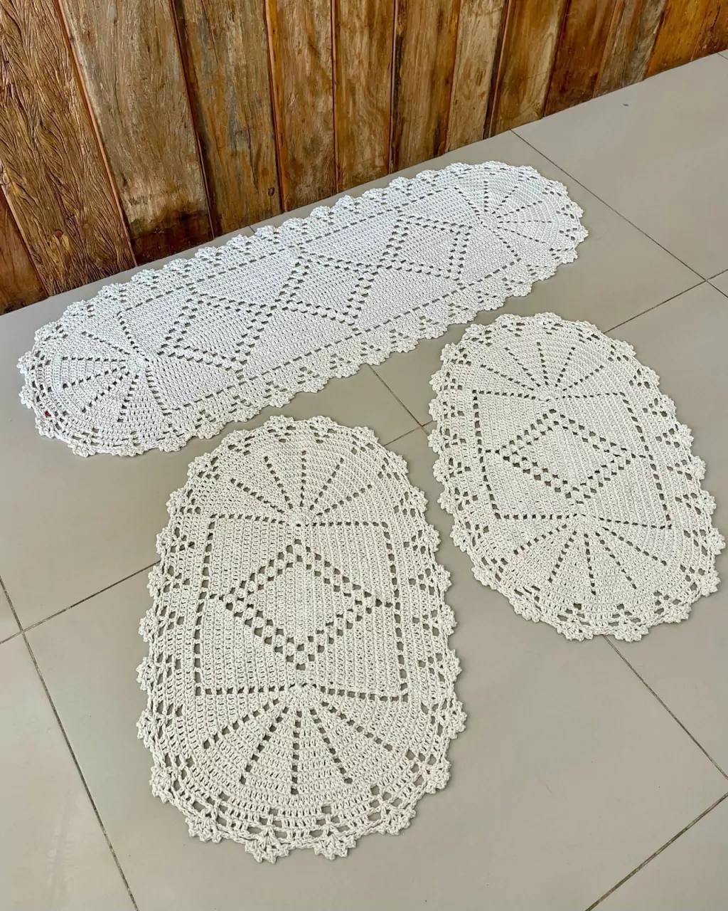 tapete de crochê para cozinha em barbante cru