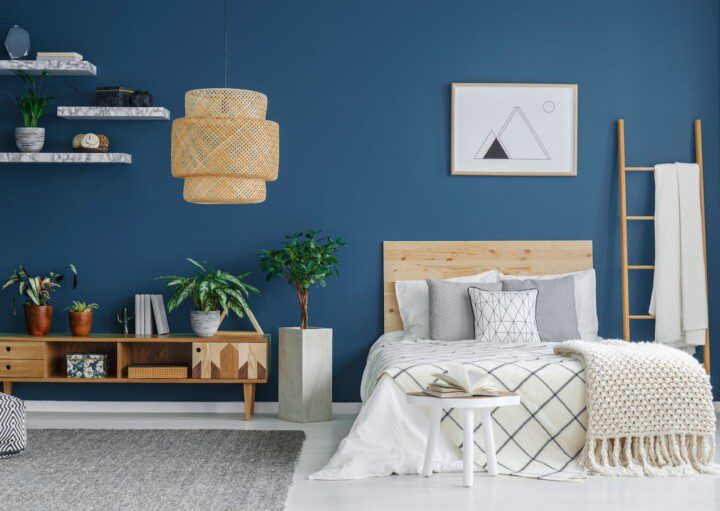 ideias de decoração azul e branco para sala