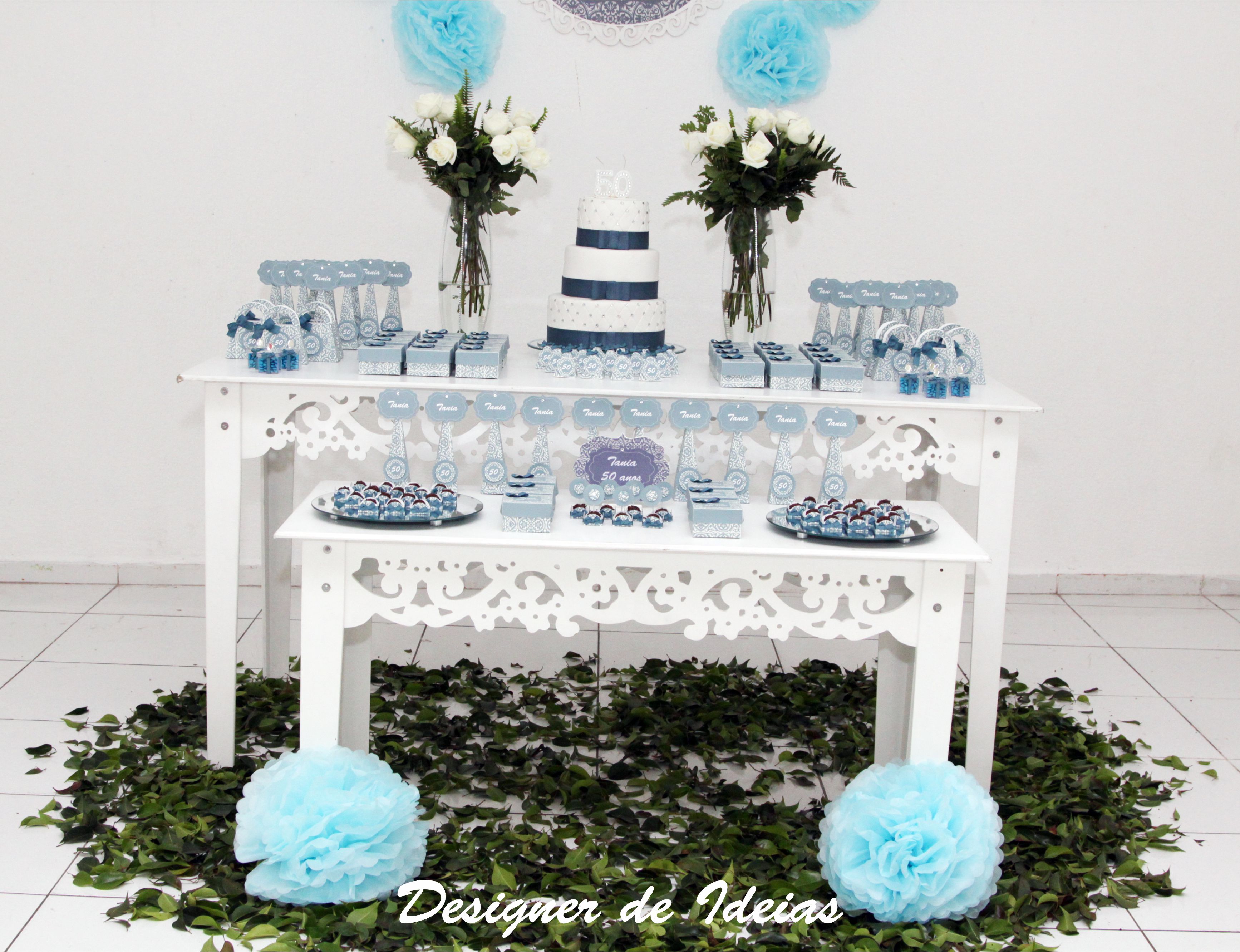 custo médio decoração festa azul e branco