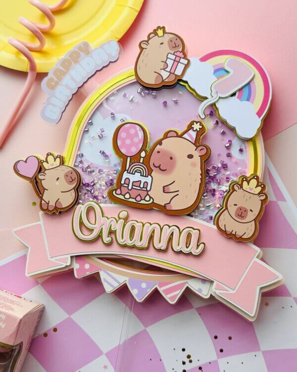 topo de bolo capivara com nome e idade para imprimir