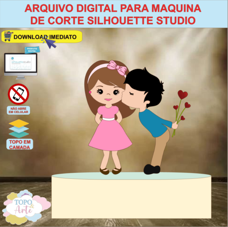 topo de bolo casal desenho