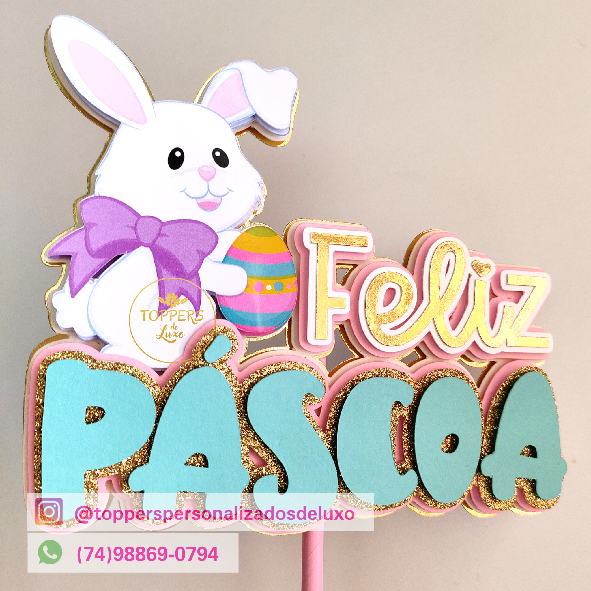 topo de bolo coelho pascoa 2026