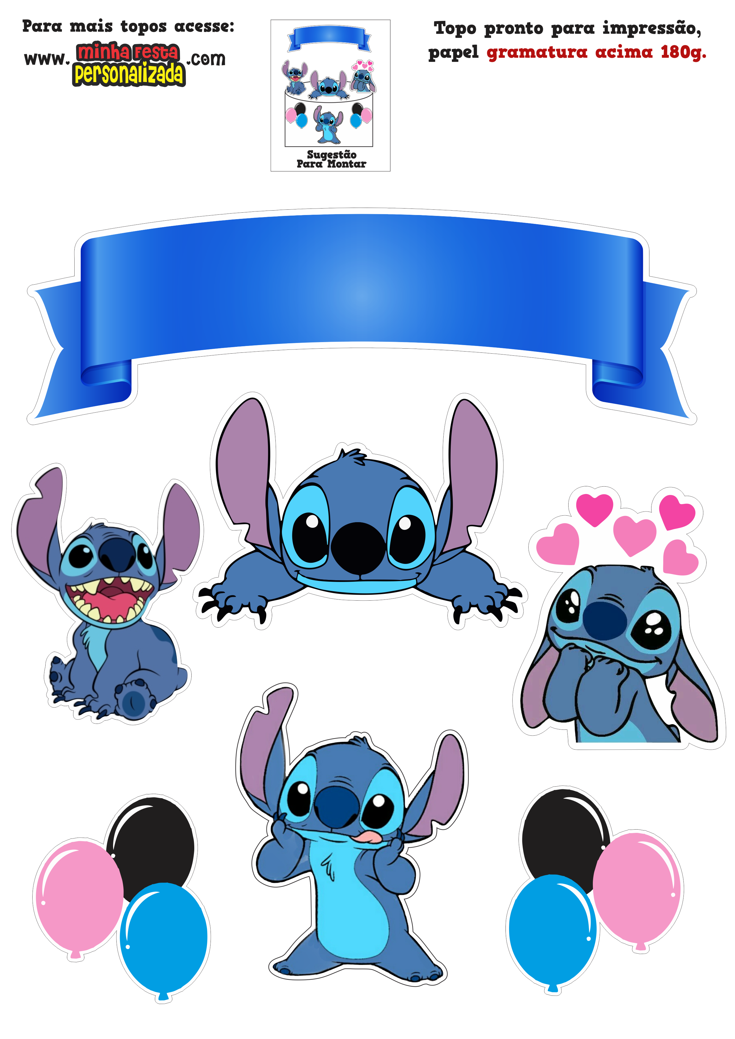 topo de bolo stitch com nome