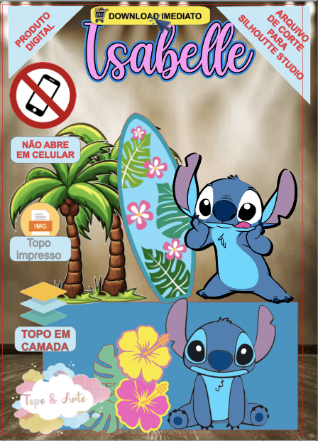 topo de bolo stitch com nome