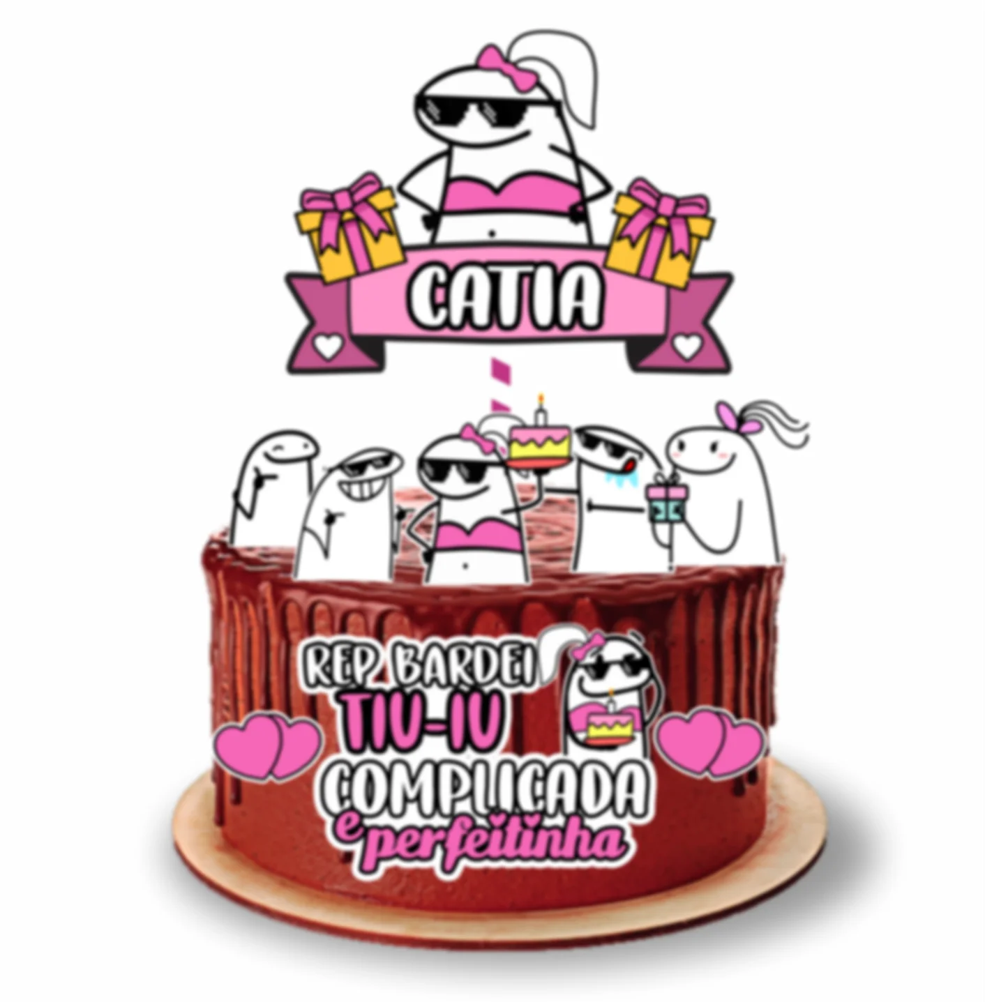 topo de bolo feminino rosa